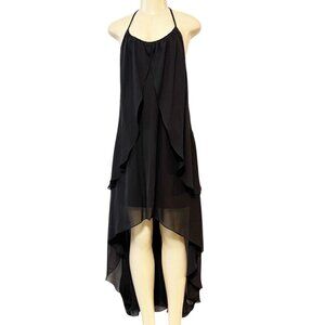 Adrianna Papell "Hailey" Black Halter Evening Gown Asymmetrical Hi Lo Layered 8‎